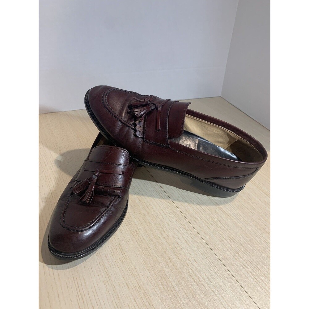 Stanley Blacker Dress Shoes Sz 9 M Mens Burgundy Tassels Loafers Leather 051279